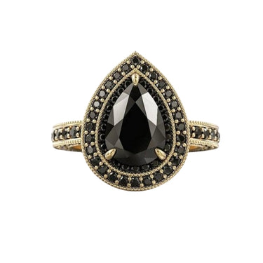 2 Ct Pear And Round Cut Prong Setting Halo With Accents Black Diamond Ring