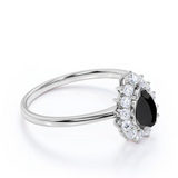 2 Carat Black Diamond Pear Cut Halo Black Diamond Engagement Ring