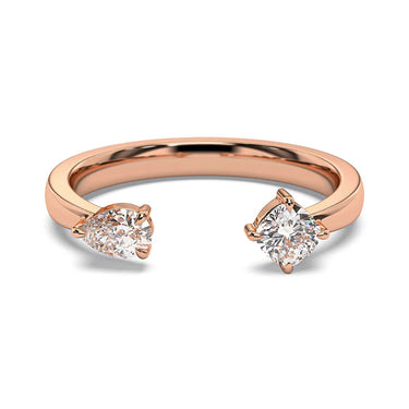 0.80 Carat Pear and Cushion Cut Prong Setting Moissanite Toi Et Moi Ring In Rose Gold