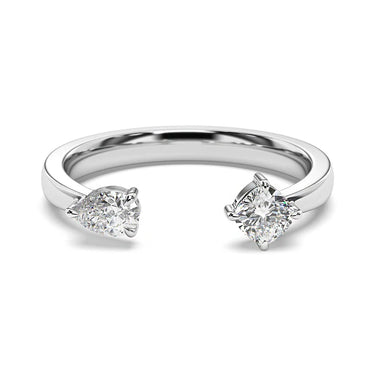 0.80 Carat Pear and Cushion Cut Prong Setting Moissanite Toi Et Moi Ring In White Gold
