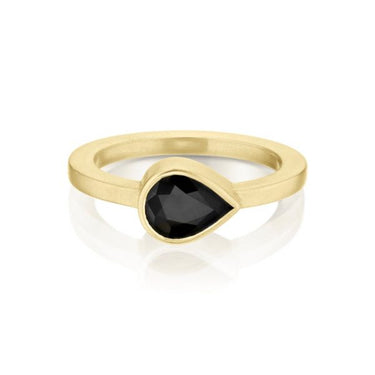1 Ct Pear Cut Bezel Setting Solitaire Black Diamond Ring In Yellow Gold  