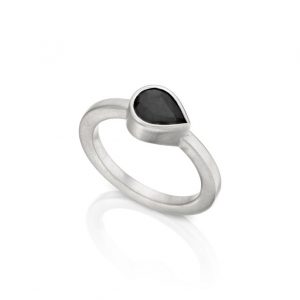 1 Ct Pear Cut Black Diamond Solitaire Ring