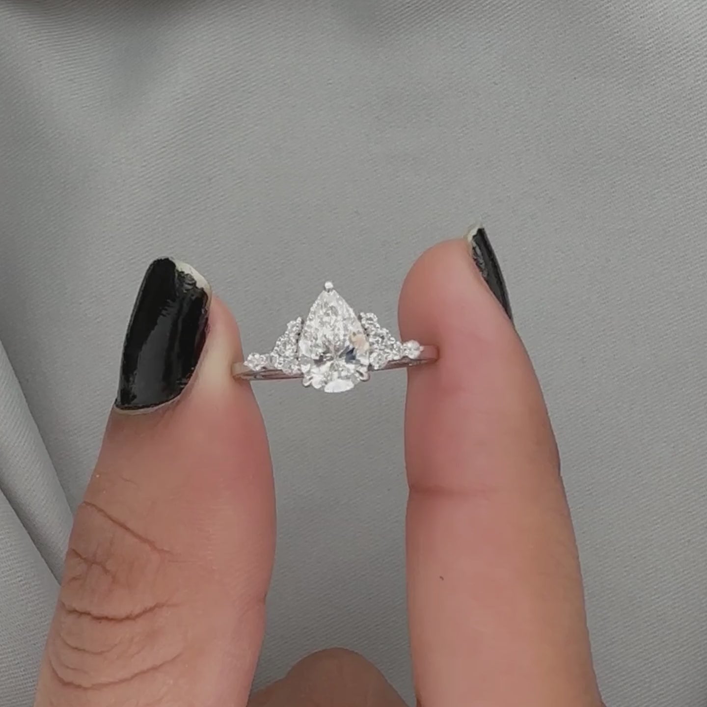 1.15 Carat Pear Cut Cluster Lab Diamond Engagement Ring