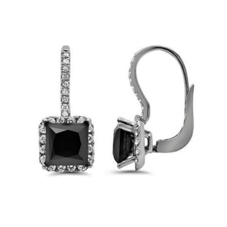 2.65 Carat Princess And Round Cut Halo Prong Setting Black And White Diamond Dangle Earring 