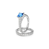 1.07 Carat Princess And Round Cut Prong Setting Blue And White Diamond Topaz Bridal Set Ring