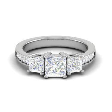 2.70 Carat Princess Cut Prong Setting 3 Stone Lab Diamond Ring In White Gold