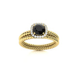 1.00 Ct Round Cut Halo Prong Black Diamond Bridal Set Ring in Yellow Gold