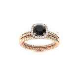 1.00 Ct Round Cut Halo Prong Black Diamond Bridal Set Ring in Rose Gold