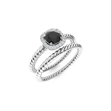1.00 Ct Round Cut Halo Prong Black Diamond Bridal Set Ring in White Gold