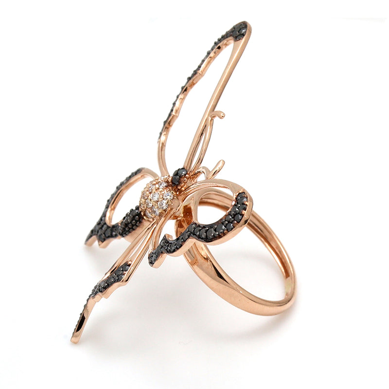 0.80 Carat Round Cut Butterfly Black And White Diamond Ring Black Diamond Engagement Ring