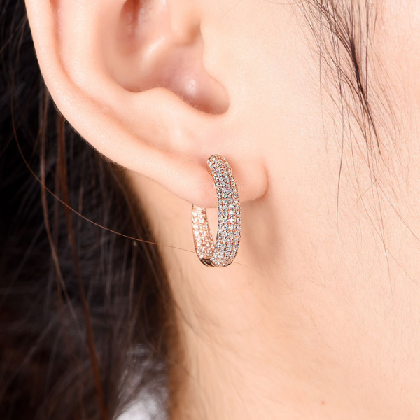1.76 Ct Round Cut Pave Set Lab Diamond Hoop Earrings