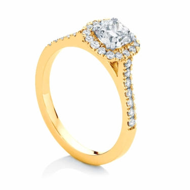 1.60 Carat Cushion Cut Lab Diamond Prong Setting Halo Engagement Ring in Yellow Gold