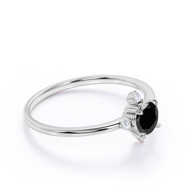 1.50 Ct Round Cut 5 Stone 4 Prong Black and White Diamond Ring in White Gold