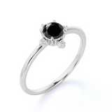 1.50 Ct Round Cut 5 Stone 4 Prong Black and White Diamond Ring in White Gold