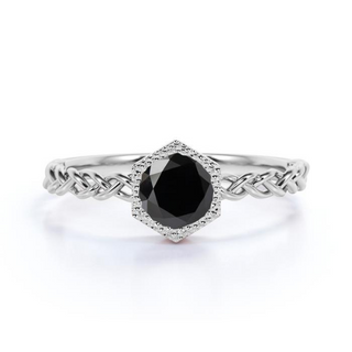 1 Carat Round Cut Criss Cross Bezel Setting Black Diamond Ring  