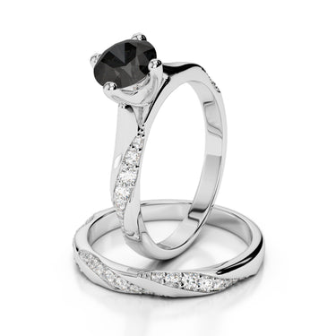 1.42 Ct Round Cut Prong Setting Black And White Diamond Ring Set
