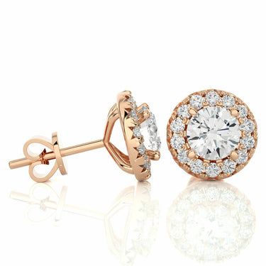 1 Carat Round Halo Diamond Stud Earrings in Rose Gold