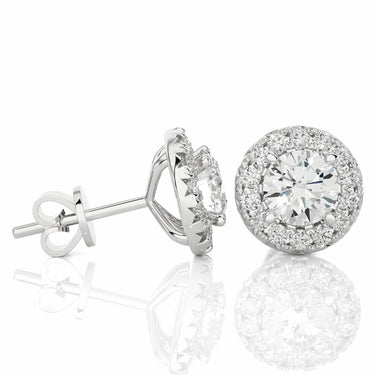 Boucles d'oreilles à tige diamant Halo Lab serties de griffes rondes de 1 ct en or blanc 