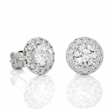 1 Carat Round Halo Diamond Stud Earrings in White Gold