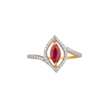 0.70 Carat Marquise Shaped Halo Prong Setting Ruby Diamond Ring