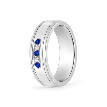 Blue Sapphire Gemstone & Diamond Men’s Wedding Ring