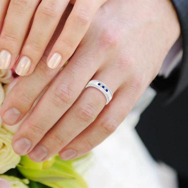 Blue Sapphire Gemstone & Diamond Men’s Wedding Ring