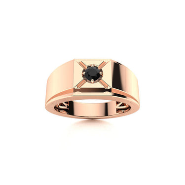 0.10 Carat Solitaire 4 Prong Black Diamond Ring For Men In Rose God 