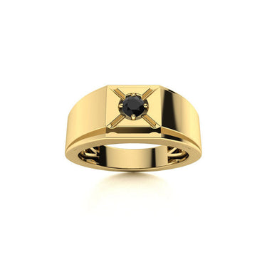 0.10 Carat Solitaire 4 Prong Black Diamond Ring For Men In Yellow God 