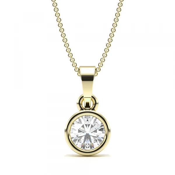 0.50 Carat Round Shaped Solitaire Lab Diamond Pendant 18K Yellow Gold Natural Diamond
