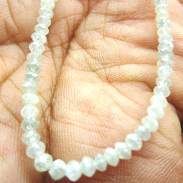 24 Inch White Diamond Faceted Beads Necklace