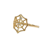 0.20 Carat Diamond Halloween Ring In Spider Web Design In Yellow Gold