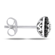 Black & White Diamond Halo Stud Earrings Fine Jewelry Gift for Women