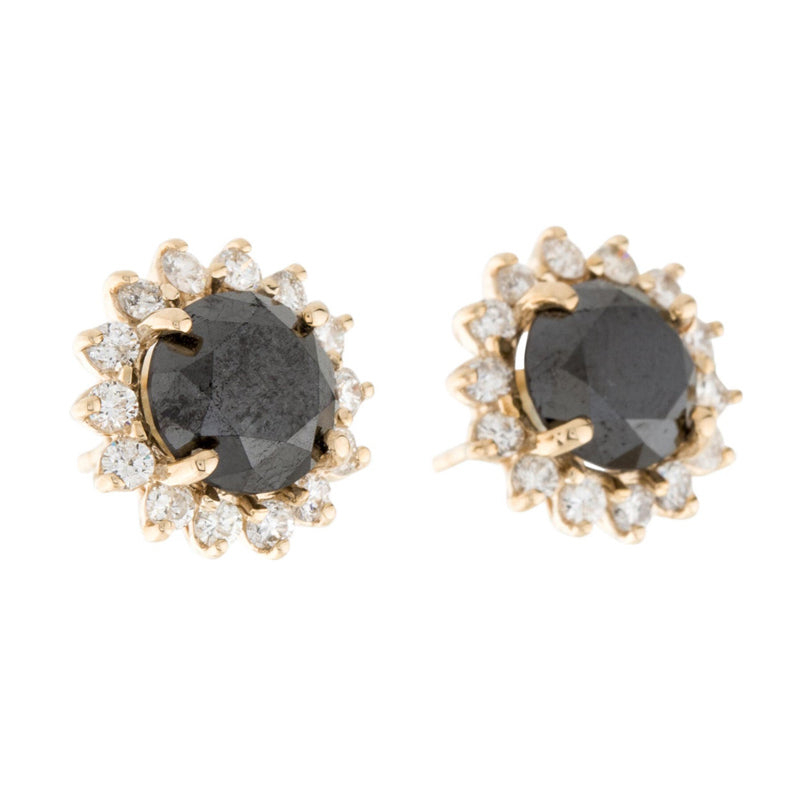 Round Black Diamond Halo Stud Earrings