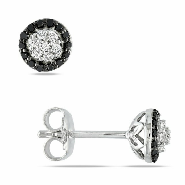Black And White Diamond Halo Stud Earrings