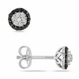 0.50 Carat Round Shaped Halo Prong Setting Black And White Diamond Stud Earrings