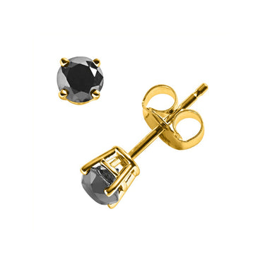 1.3 CSolitaire Prong Settingt Black Diamond Stud Earrings In Yellow Gold