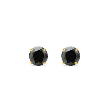 1.3 CSolitaire Prong Settingt Black Diamond Stud Earrings In Yellow Gold