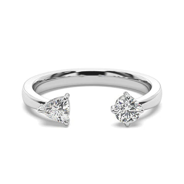 0.80 Ct Trillion and Round Cut Prong Setting Moissanite Toi Et Moi Ring In White Gold