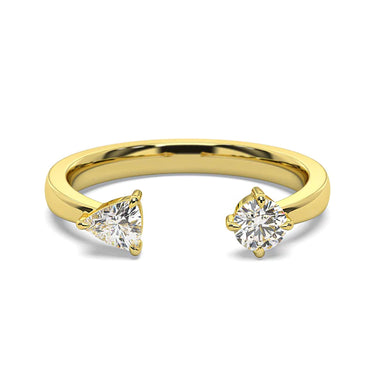 0.80 Ct Trillion and Round Cut Prong Setting Moissanite Toi Et Moi Ring In Yellow Gold