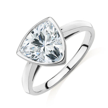 1 Carat Trillion Shaped Bezel Solitaire Diamond Ring in White Gold 