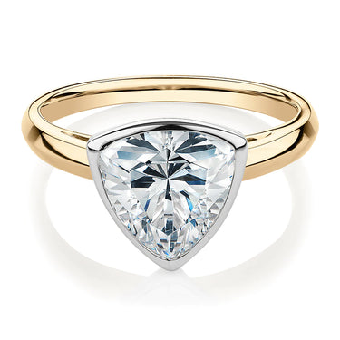 1 Carat Trillion Shaped Bezel Solitaire Diamond Ring in Yellow Gold 