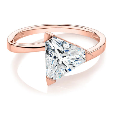 1 Carat Trillion Shape prong Setting Moissanite Solitaire Ring in Rose Gold 