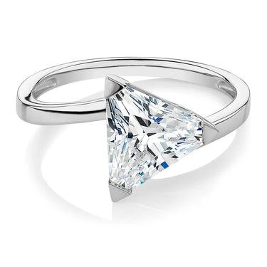 1 Carat Trillion Shape prong Setting Moissanite Solitaire Ring in White Gold 