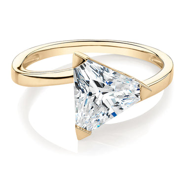 1 Carat Trillion Shape prong Setting Moissanite Solitaire Ring in Yellow Gold 