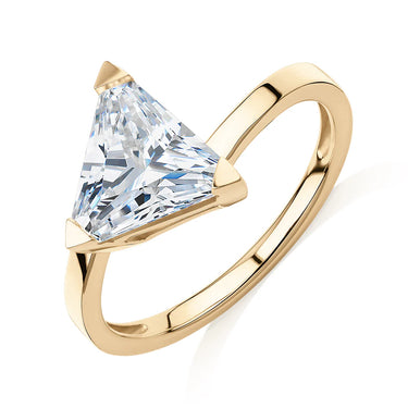 1 Carat Trillion Shape prong Setting Moissanite Solitaire Ring in Yellow Gold 