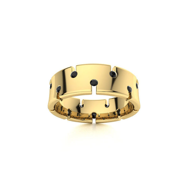 0.56 Carat Round Shape Bezel Setting Black Diamond Ring In White Gold For Men's 18K Yellow Gold