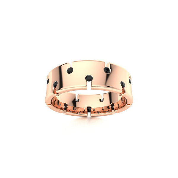 0.56 Carat Round Shape Bezel Setting Black Diamond Ring In White Gold For Men's 18K Rose Gold