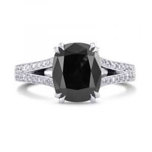 3.20 Carat Elongated Cushion Cut Split Shank Prong Setting Black And White Diamond Ring