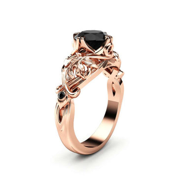 2 Carat Round Prong Setting Art Deco Black Diamond Ring In Rose Gold