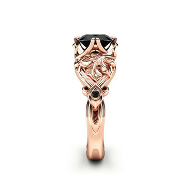 Beautiful 2 Carat Round Black Diamond Art Deco Ring In 14k Rose Gold